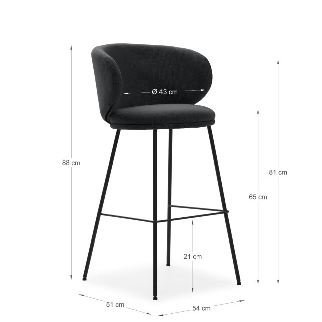 CaliCosy Set van 2 krukken in stof met zwarte metalen poten h65 cm rush 3079123 large
