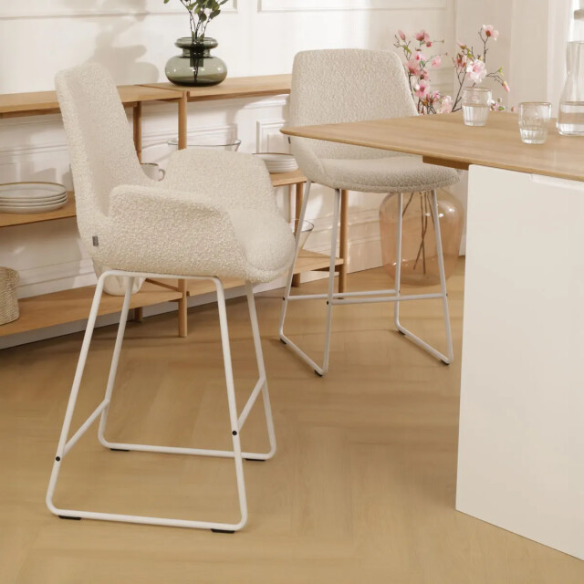 Nolon Nino-eef barkruk bouclé wit onderstel 65 cm 2794721 large