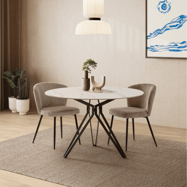 CaliCosy Set van 4 stoelen in geribbelde fluwelen stof met zwarte metalen poten l47 cm - 3078750 large
