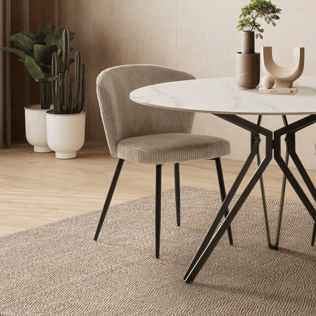 CaliCosy Set van 4 stoelen in geribbelde fluwelen stof met zwarte metalen poten l47 cm - 3078750 large