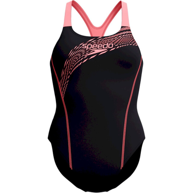 Speedo eco medley logo medalist 1p bla/ora wedstrijd badpak dames oranje-zwart 068131_479-38 large