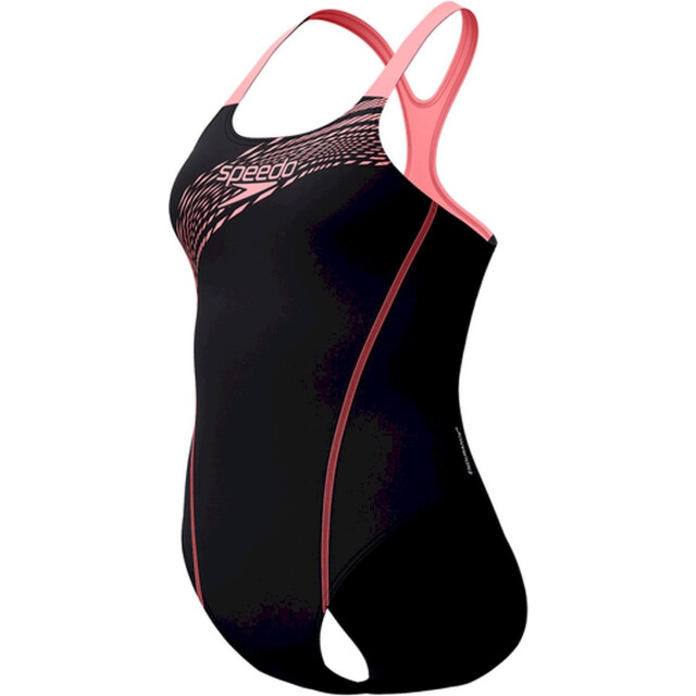 Speedo eco medley logo medalist 1p bla/ora wedstrijd badpak dames oranje-zwart 068131_479-38 large