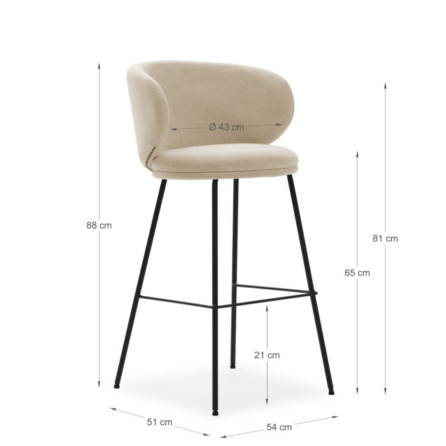 CaliCosy Set van 2 krukken in stof met zwarte metalen poten h65 cm rush 3079121 large