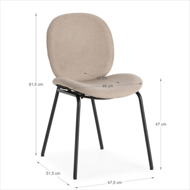 CaliCosy Set van 2 stoelen in stof met zwarte metalen poten l45 cm cori 3078569 large