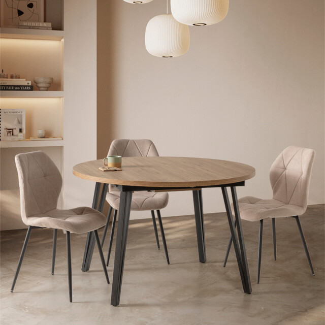CaliCosy Uitschuifbare ronde tafel van 120 tot 150 cm met zwarte metalen poten cleo 3078858 large