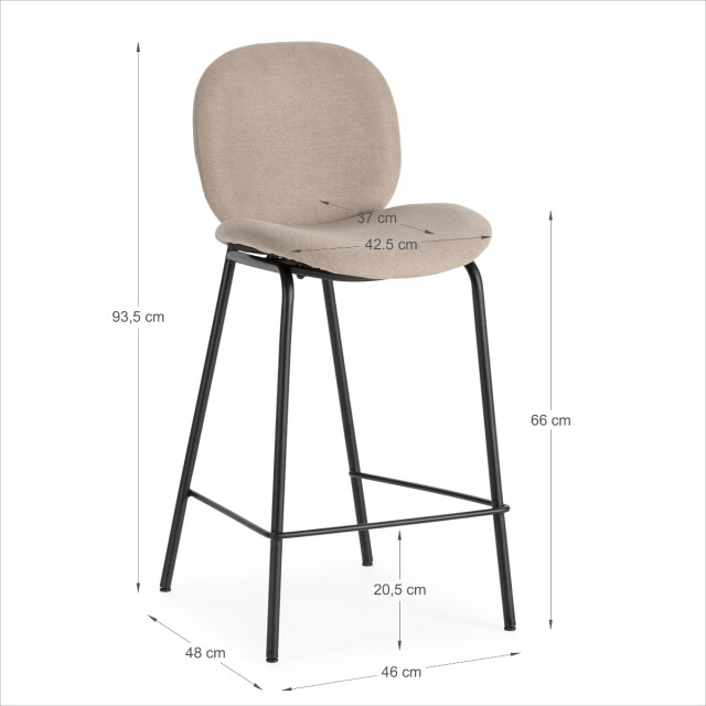 CaliCosy Set van 2 krukken in stof met zwarte metalen poten l43 cm cori 3079167 large