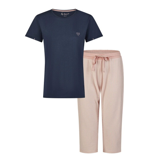 By Louise Essential dames capri pyjama driekwart gestreept blauw BL-998-1+994-2 large