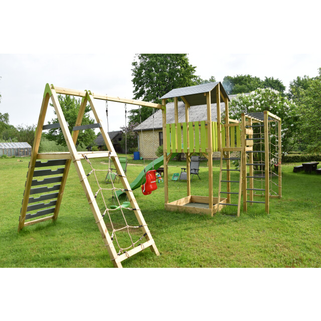 Wendi Toys Houten speeltoren dino | inclusief glijbaan, klimwand, schommel & 3047868 large