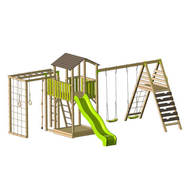 Wendi Toys Houten speeltoren dino | inclusief glijbaan, klimwand, schommel & 3047868 large