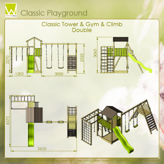 Wendi Toys Houten speeltoren dino | inclusief glijbaan, klimwand, schommel & 3047868 large
