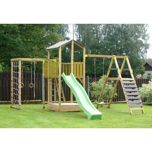 Wendi Toys Houten speeltoren dino | inclusief glijbaan, klimwand, schommel & 3047868 large
