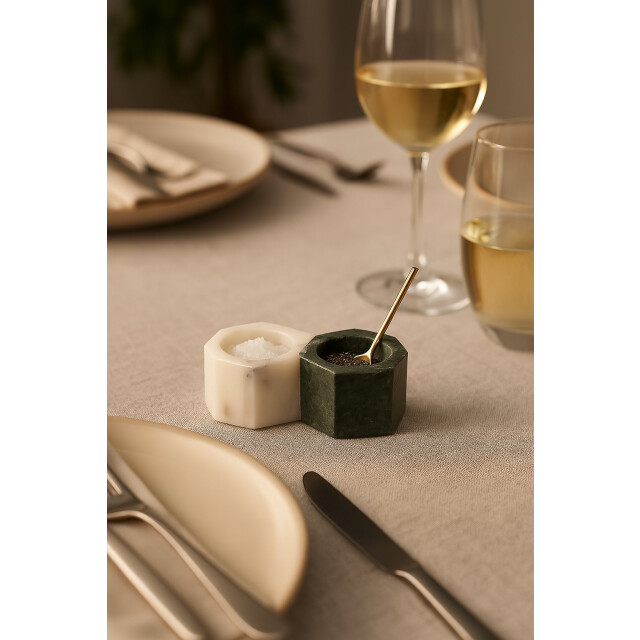 Casa di Elturo Marmeren zout- en peperstel met lepeltje – en wit – l13 x b6 x h5 cm 2975070 large