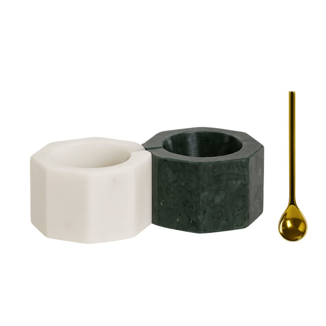 Casa di Elturo Marmeren zout- en peperstel met lepeltje – en wit – l13 x b6 x h5 cm 2975070 large