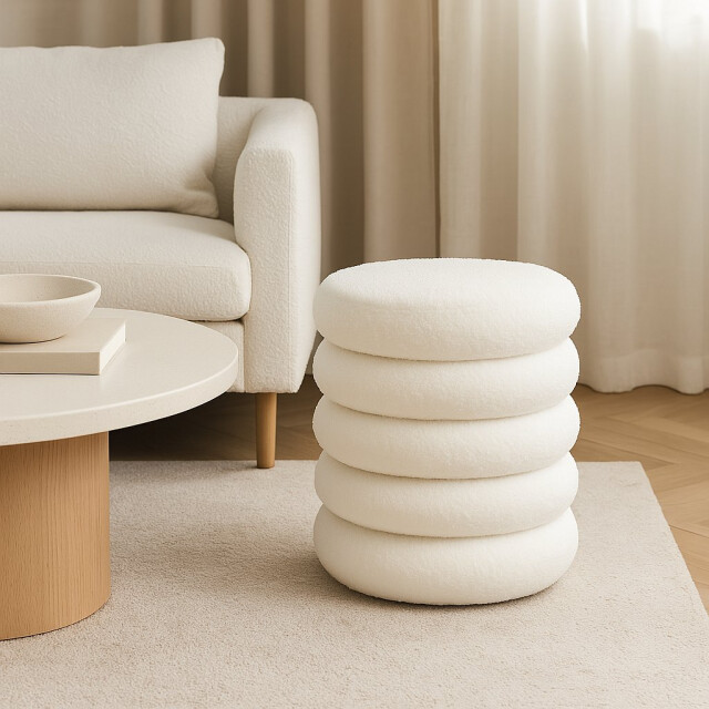 Casa di Elturo Opbergpoef teddy poef donut – beige wit – Ø 37 x h 43,5 cm 3037738 large
