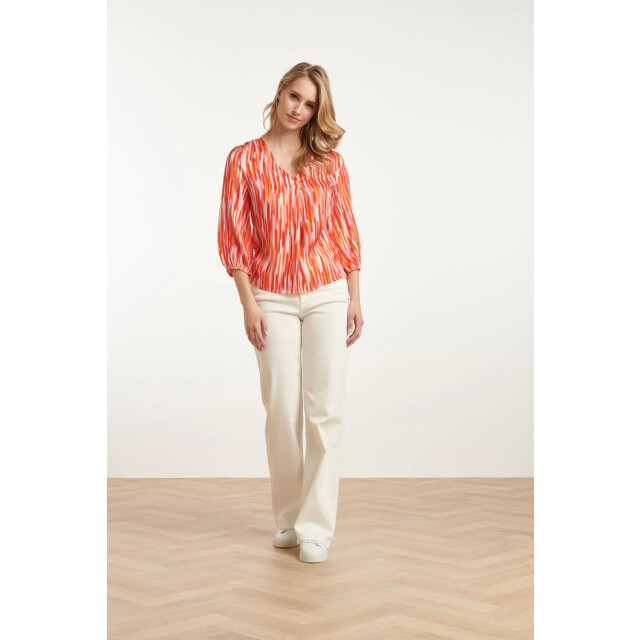 Smashed Lemon 25008 gestreepte v-hals satijn top | 25008-450-998 large