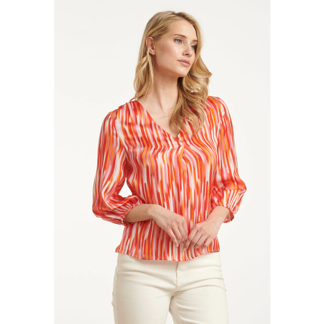 Smashed Lemon 25008 gestreepte v-hals satijn top | 25008-450-998 large