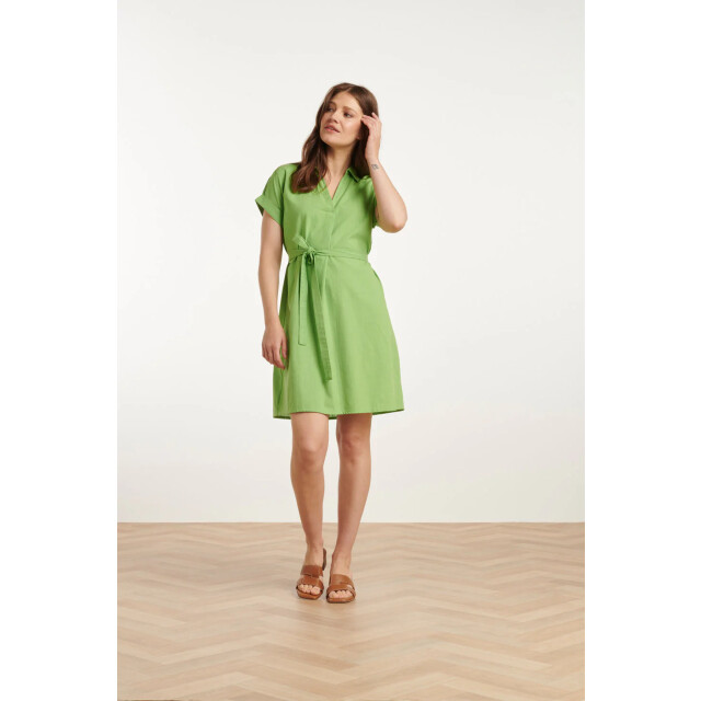 Smashed Lemon 25176 lime linnen jurk met kraag | 25176-500-L large