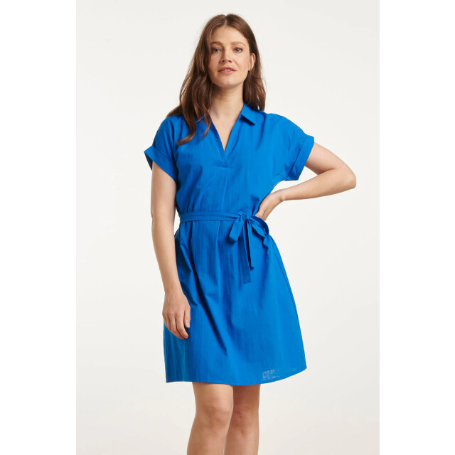 Smashed Lemon 25176 cobalt linnen jurk met kraag | 25176-650-3XL large