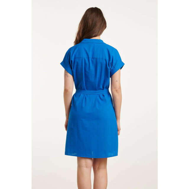 Smashed Lemon 25176 cobalt linnen jurk met kraag | 25176-650-3XL large
