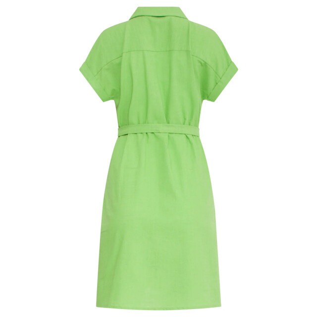 Smashed Lemon 25176 lime linnen jurk met kraag | 25176-500-L large