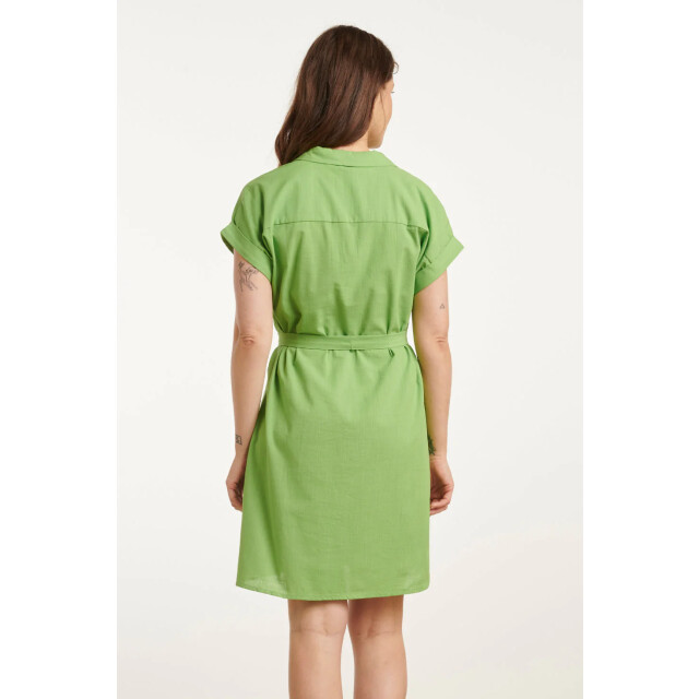 Smashed Lemon 25176 lime linnen jurk met kraag | 25176-500-L large