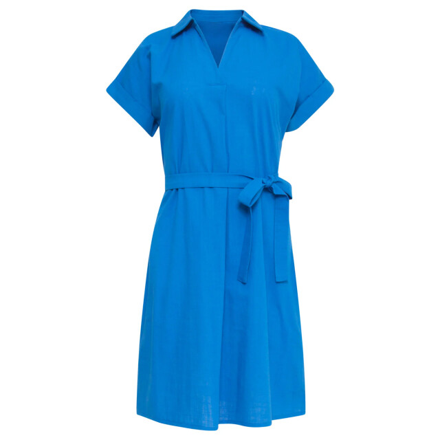 Smashed Lemon 25176 cobalt linnen jurk met kraag | 25176-650-3XL large