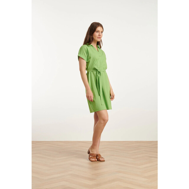 Smashed Lemon 25176 lime linnen jurk met kraag | 25176-500-L large