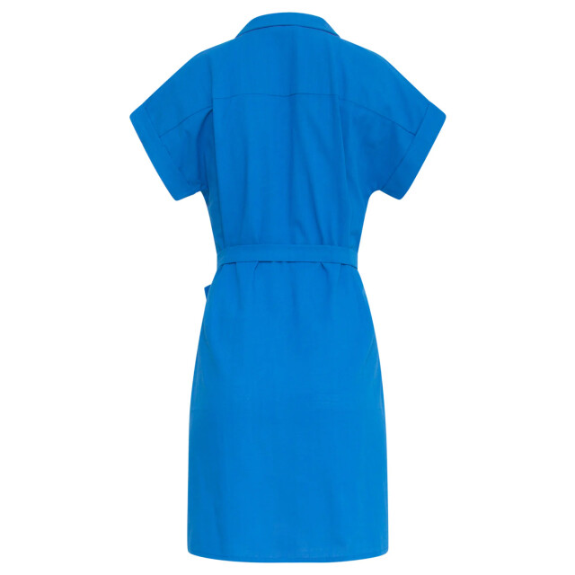 Smashed Lemon 25176 cobalt linnen jurk met kraag | 25176-650-3XL large
