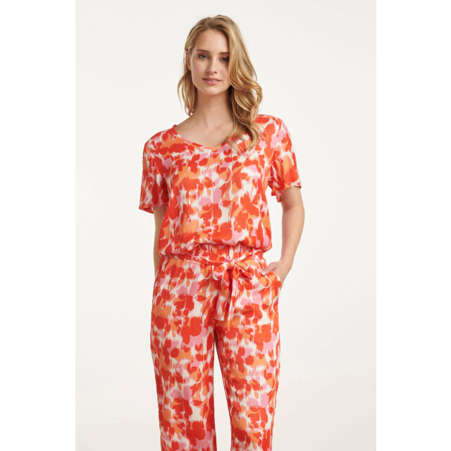 Smashed Lemon 25210 satijnen top met peach bloemenprint | 25210-210-998 large