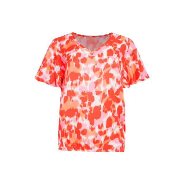 Smashed Lemon 25210 satijnen top met peach bloemenprint | 25210-210-998 large