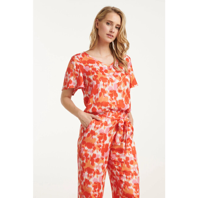 Smashed Lemon 25210 satijnen top met peach bloemenprint | 25210-210-998 large