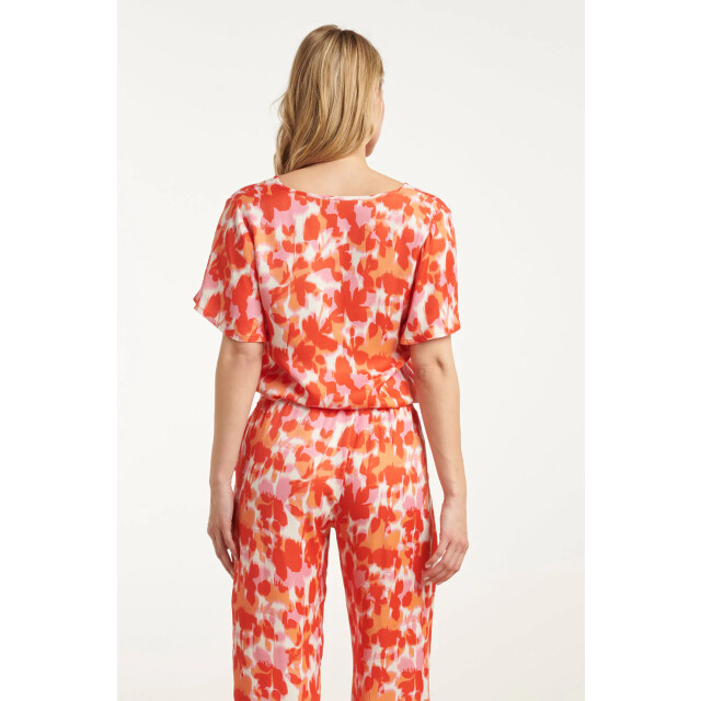 Smashed Lemon 25210 satijnen top met peach bloemenprint | 25210-210-998 large