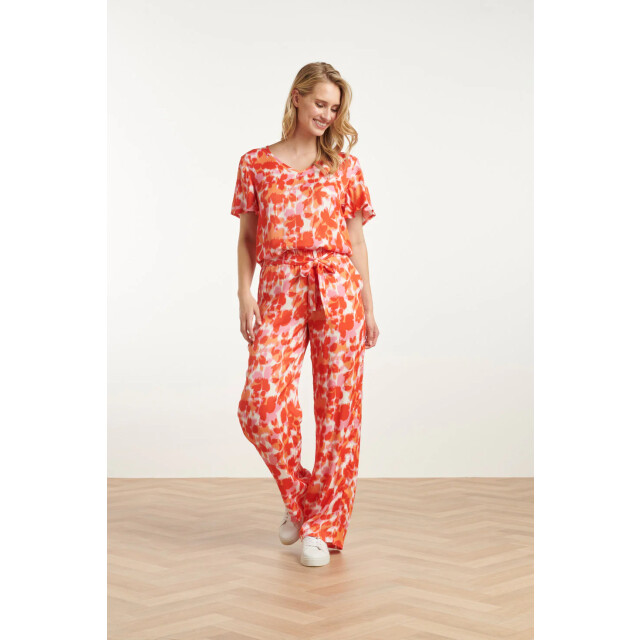 Smashed Lemon 25210 satijnen top met peach bloemenprint | 25210-210-998 large