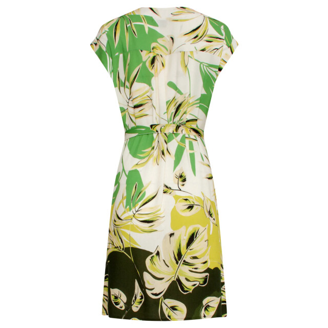 Smashed Lemon 25162 off white bladprint jurk met v-hals | army-light 25162-550-500 large