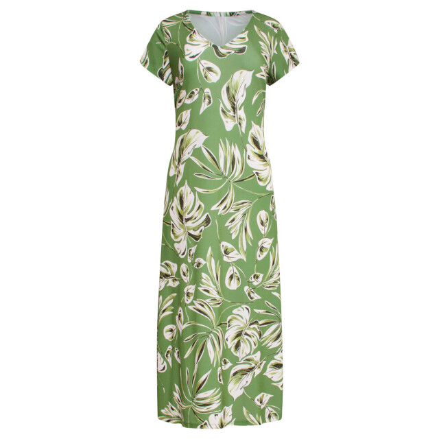 Smashed Lemon 25159 leaf print stretch midi jurk | 25159-550-500 large