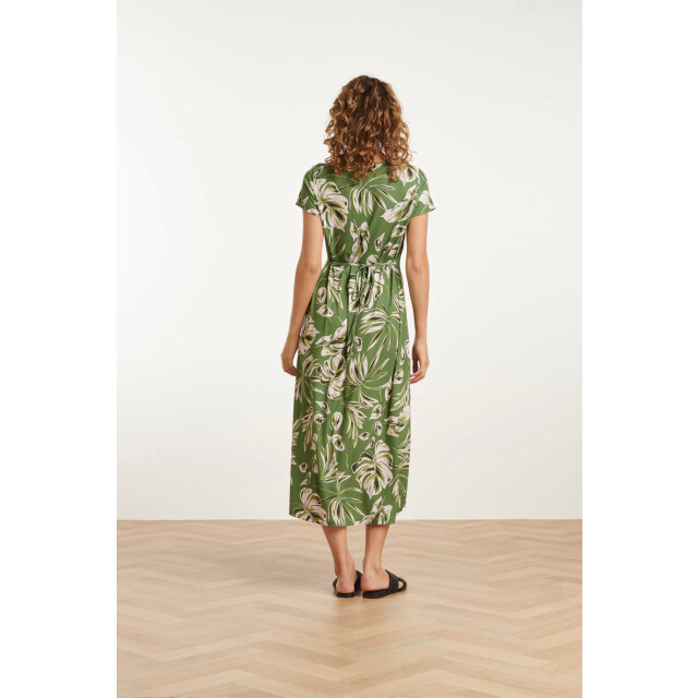Smashed Lemon 25159 leaf print stretch midi jurk | 25159-550-500 large