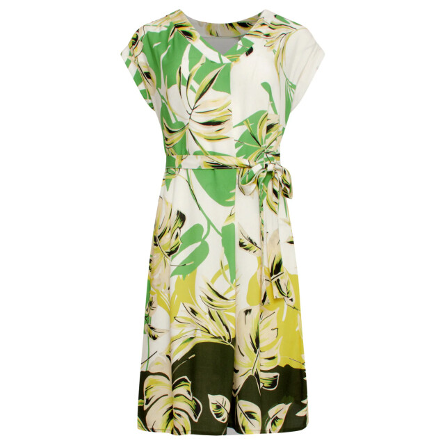 Smashed Lemon 25162 off white bladprint jurk met v-hals | army-light 25162-550-500 large