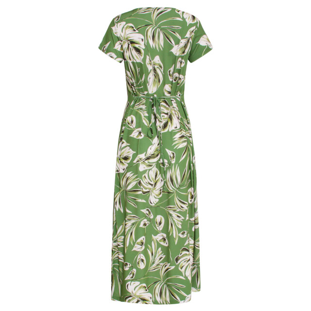 Smashed Lemon 25159 leaf print stretch midi jurk | 25159-550-500 large