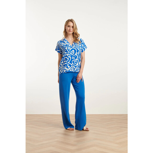 Smashed Lemon 25140 cobalt wide straight leg stretch broek | cobalt 25140-650-3XL large