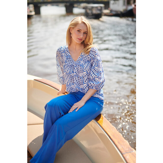 Smashed Lemon 25140 cobalt wide straight leg stretch broek | cobalt 25140-650-3XL large