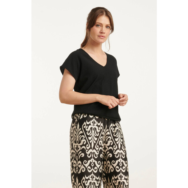 Smashed Lemon 25120 stretchy crinkle top met v-hals | 25120-999-L large