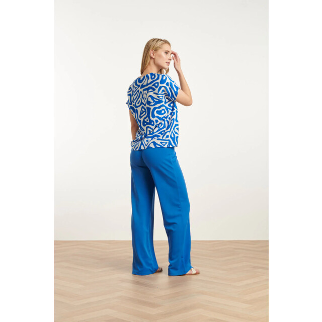 Smashed Lemon 25140 cobalt wide straight leg stretch broek | cobalt 25140-650-3XL large