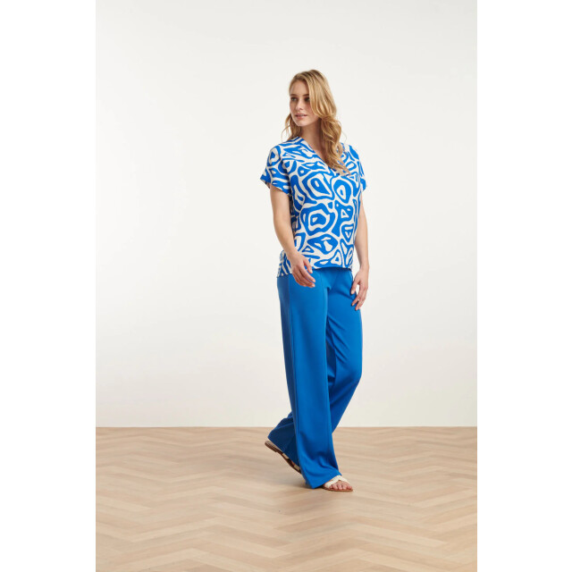 Smashed Lemon 25140 cobalt wide straight leg stretch broek | cobalt 25140-650-3XL large