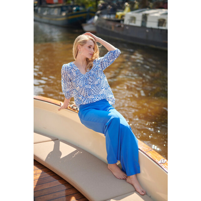 Smashed Lemon 25140 cobalt wide straight leg stretch broek | cobalt 25140-650-3XL large