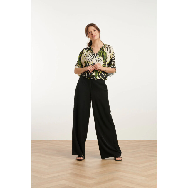 Smashed Lemon 25071 leaf print chiffon top met v-halsflared mouwen | 25071-530-998 large