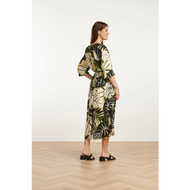 Smashed Lemon 25070 leaf print chiffon midi jurk | 25070-530-998 large