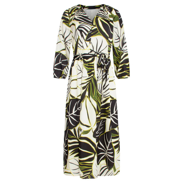 Smashed Lemon 25070 leaf print chiffon midi jurk | 25070-530-998 large