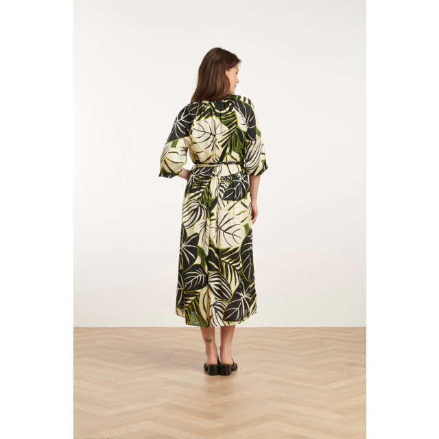 Smashed Lemon 25070 leaf print chiffon midi jurk | 25070-530-998 large