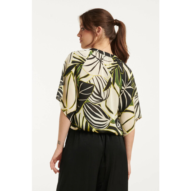 Smashed Lemon 25071 leaf print chiffon top met v-halsflared mouwen | 25071-530-998 large