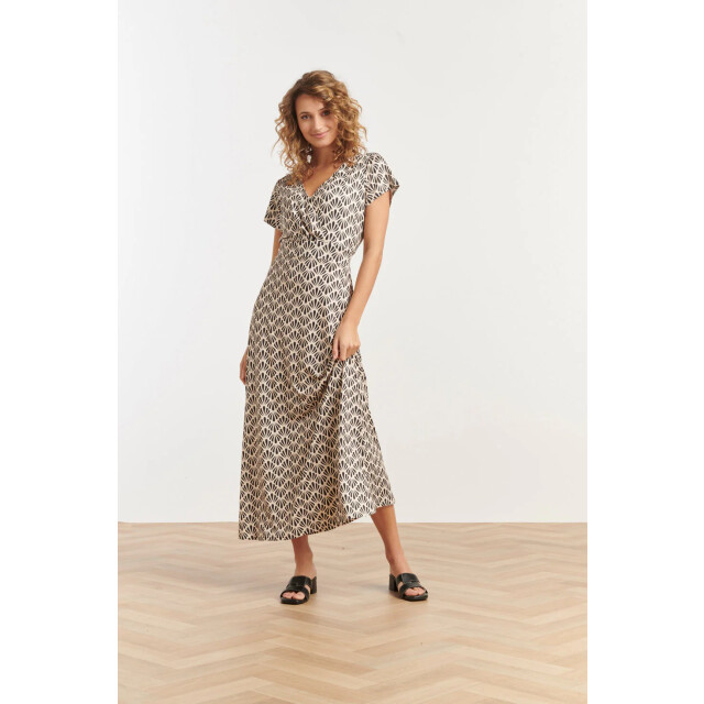 Smashed Lemon 25063 off-white en zwarte schelpenprint maxi-jurk 25063-010-999 large